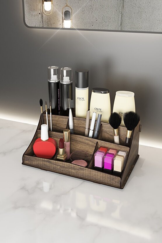 Bella Small Ahşap Makyaj Takı Banyo Kozmetik Düzenleyici Organizer Ceviz