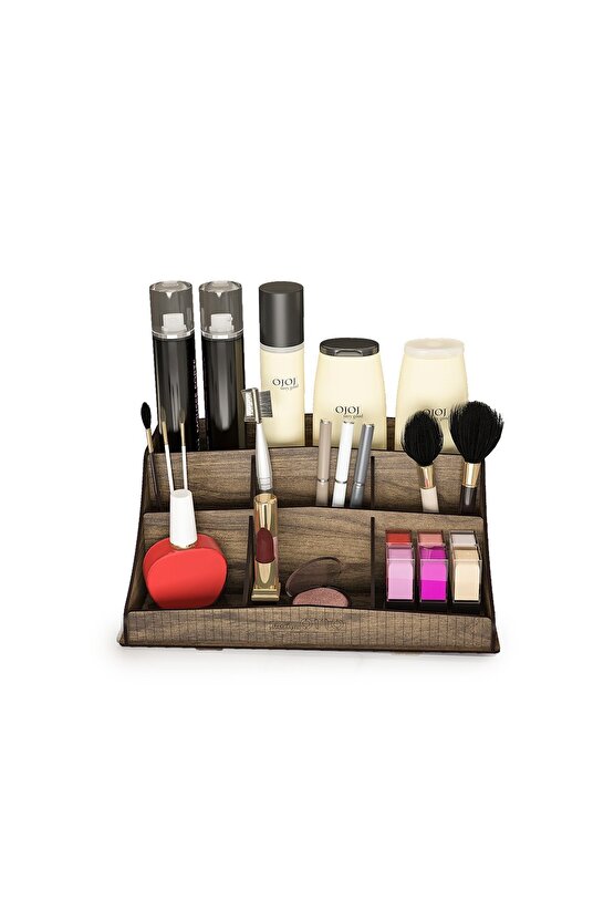 Bella Small Ahşap Makyaj Takı Banyo Kozmetik Düzenleyici Organizer Ceviz