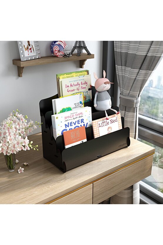 Mini Lucky 4 Raflı Ahşap Masaüstü Mini Kitaplık Montessori Çocuk Kitaplığı Çocuk Odası Kitaplık