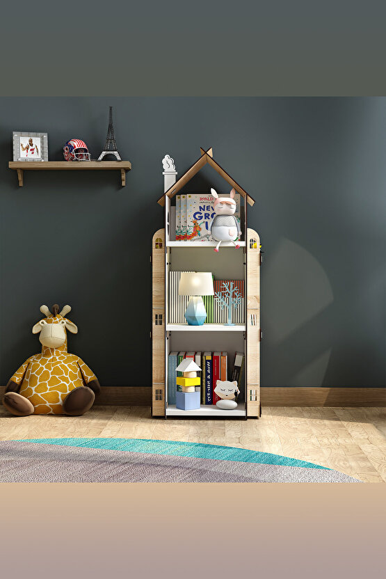 Roofy 9 Raflı Ahşap Montessori Çocuk Odası Eğitici Kitaplık İskandinav Tarz Montessori Kitaplık
