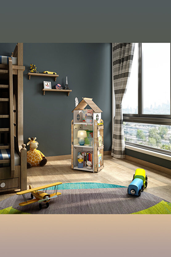 Roofy 9 Raflı Ahşap Montessori Çocuk Odası Eğitici Kitaplık İskandinav Tarz Montessori Kitaplık