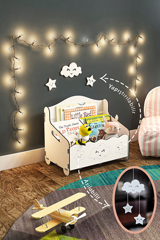 Monte Montessori Bank Kitaplık Dergilik Çocuk Odası Ahşap MDF Bebek Kitaplığı Mini Çocuk Kitaplığı