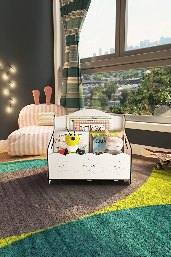 Monte Montessori Bank Kitaplık Dergilik Çocuk Odası Ahşap MDF Bebek Kitaplığı Mini Çocuk Kitaplığı