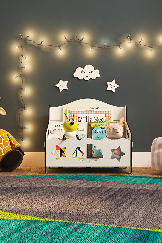 Monte Montessori Bank Kitaplık Dergilik Çocuk Odası Ahşap MDF Bebek Kitaplığı Mini Çocuk Kitaplığı