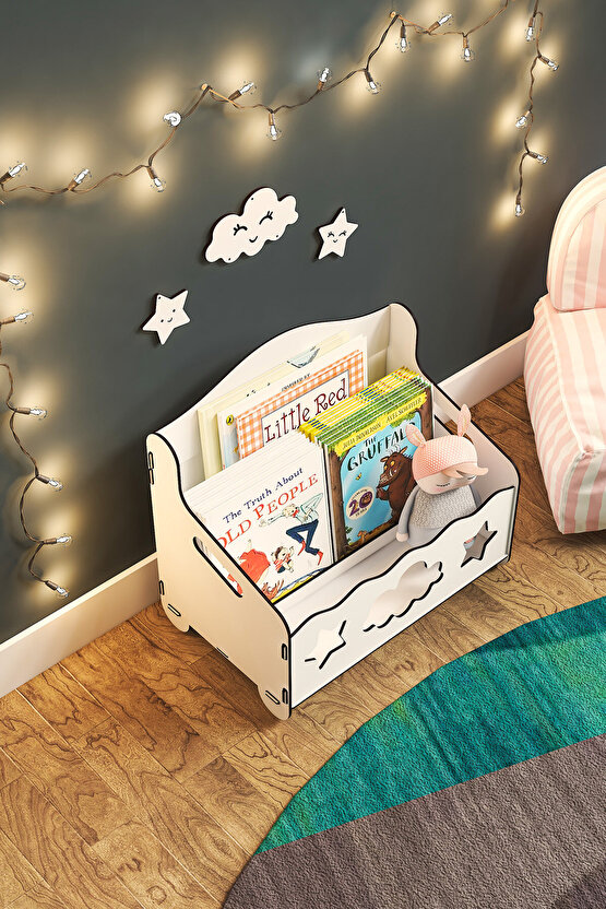 Monte Montessori Bank Kitaplık Dergilik Çocuk Odası Ahşap MDF Bebek Kitaplığı Mini Çocuk Kitaplığı