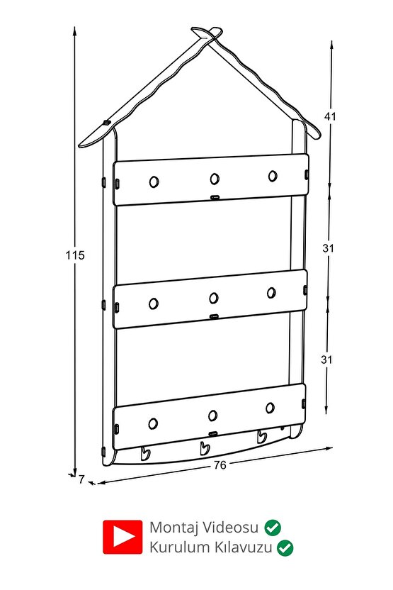 Çatılı Askılı Ahşap Eğitici Montessori Çocuk Odası Kitaplık