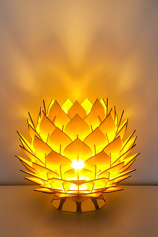 Lotus Dekoratif Ahşap Abajur Modern Tasarım Tekli Sarı Sarkıt Salon Mutfak Oda Hol Aydınlatma