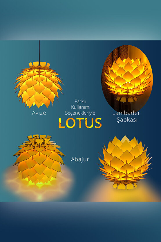 Lotus Dekoratif Ahşap Abajur Modern Tasarım Tekli Sarı Sarkıt Salon Mutfak Oda Hol Aydınlatma