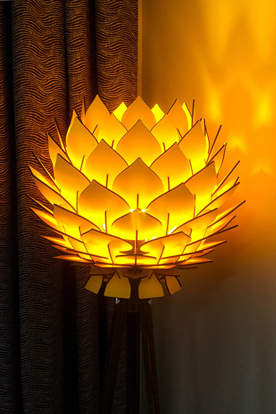 Lotus Dekoratif Ahşap Abajur Modern Tasarım Tekli Sarı Sarkıt Salon Mutfak Oda Hol Aydınlatma