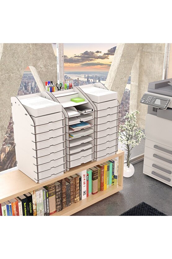Design Otto Tower Masaüstü Organizer 10 Kat A4 Evrak Rafı 6 Renk