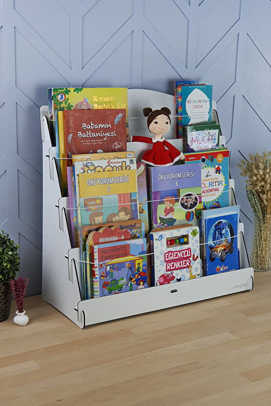 Lucky Montessori Ahşap Çocuk Odası 4 Raflı Kitaplık