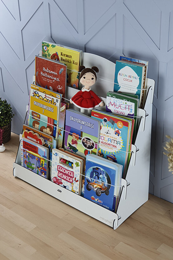 Lucky Montessori Ahşap Çocuk Odası 4 Raflı Kitaplık