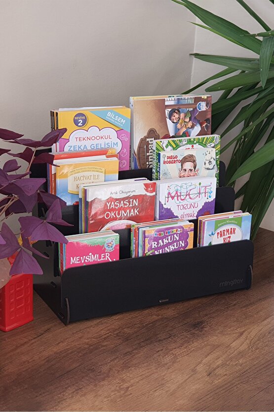 Mini Lucky Montessori Çocuk Kitaplığı 4 Raflı Ahşap Çocuk Odası Kitaplık Masaüstü Mini Kitaplık