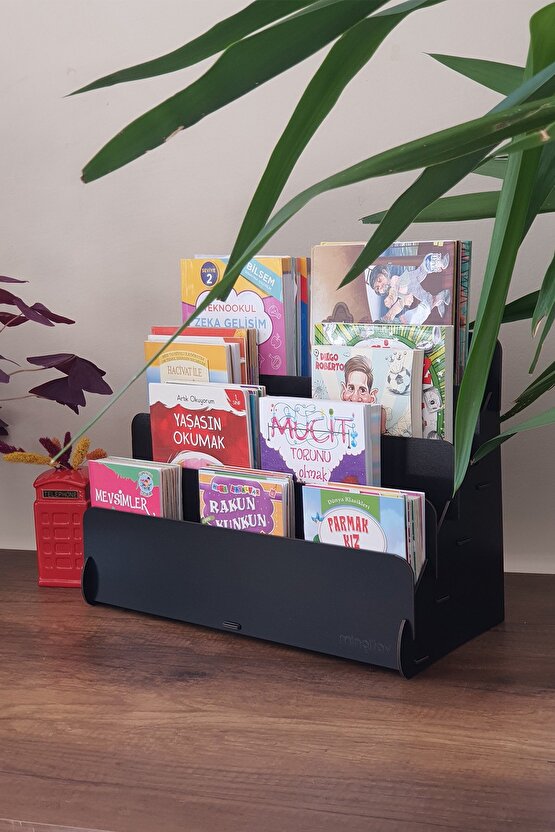 Mini Lucky Montessori Çocuk Kitaplığı 4 Raflı Ahşap Çocuk Odası Kitaplık Masaüstü Mini Kitaplık