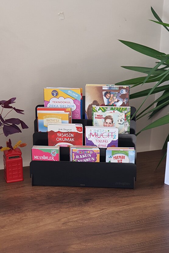 Mini Lucky Montessori Çocuk Kitaplığı 4 Raflı Ahşap Çocuk Odası Kitaplık Masaüstü Mini Kitaplık