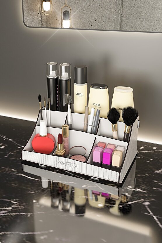 Bella Small Ahşap Makyaj Takı Banyo Kozmetik Düzenleyici Organizer Beyaz