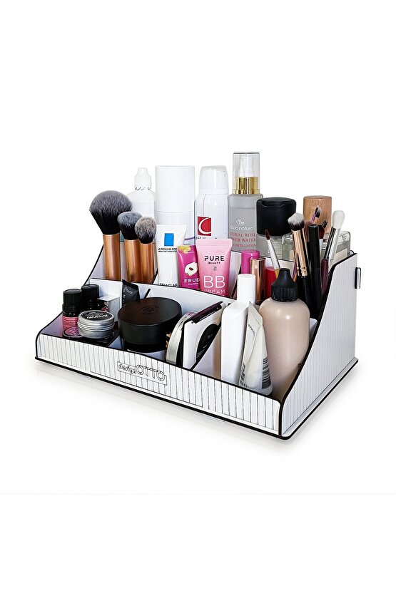Bella Small Ahşap Makyaj Takı Banyo Kozmetik Düzenleyici Organizer Beyaz
