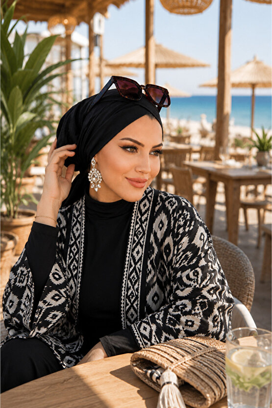 Siyah Çapraz Deniz  Havuz Kullanımına Uygun Bağcıklı Bone