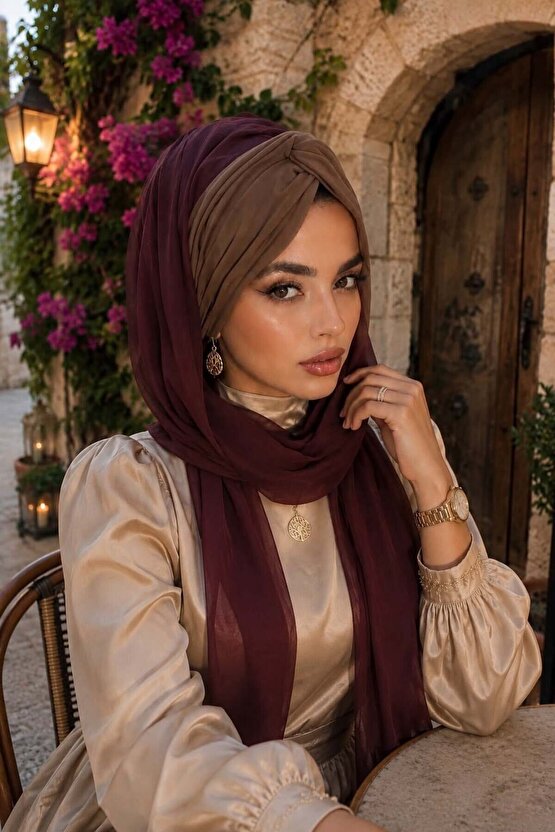 Bordo Vizon Burgu Hazır Şal