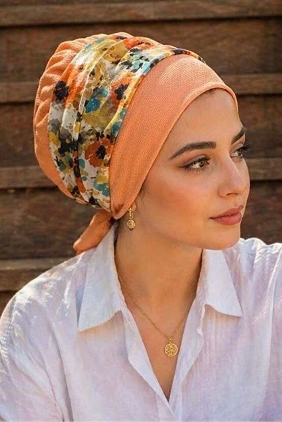 Şeftali Çiçekli Bantlı Bone