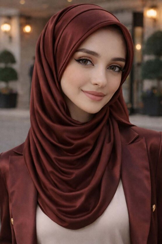 Bordo Şapkalı Şal