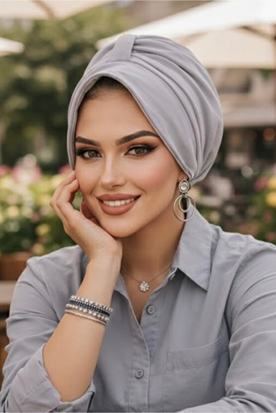 Taş Gri Tesettür Şapka Bone