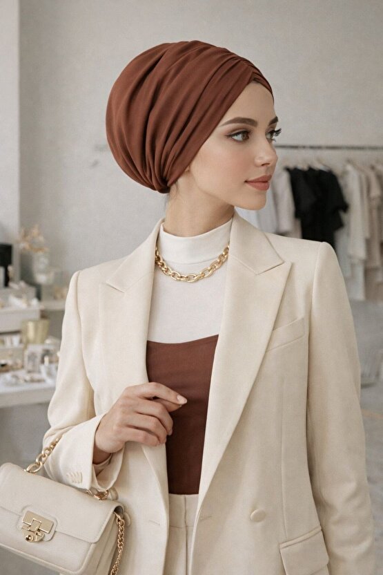 Karamel Hazır Büzgülü Bone