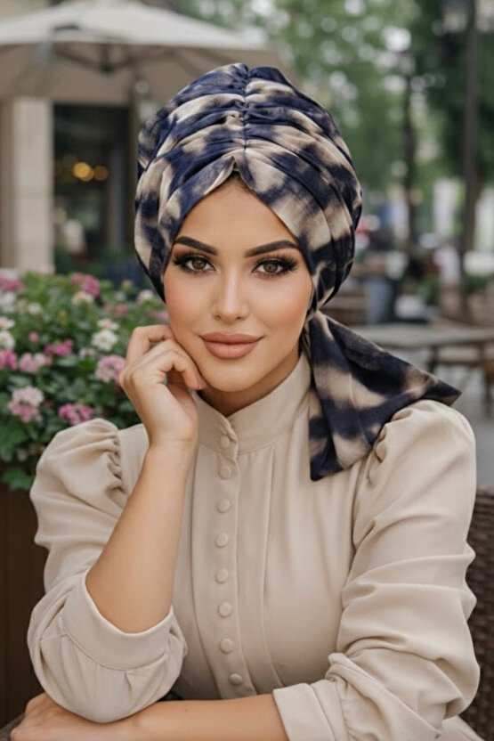 Kahve Batik Desen Tül Tokalı Bone