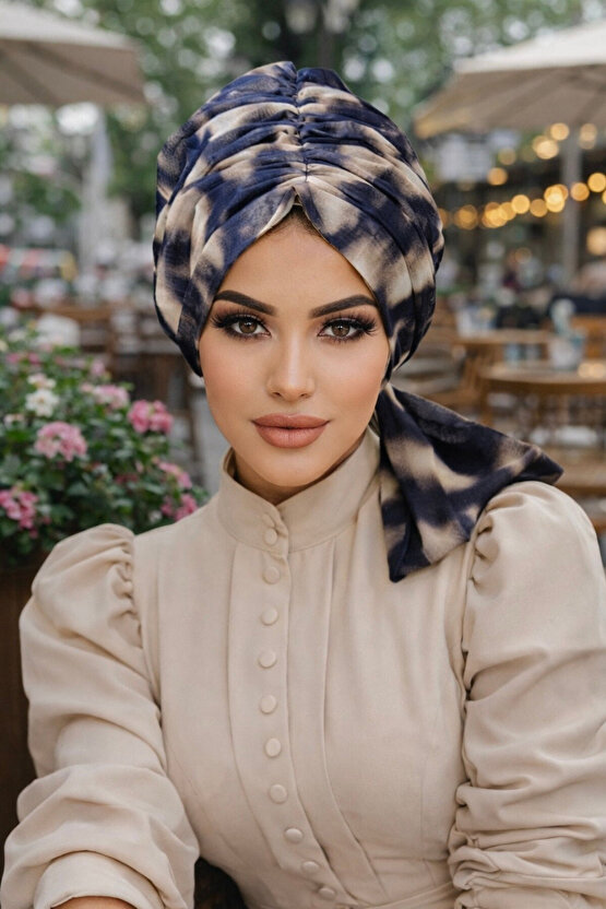 Kahve Batik Desen Tül Tokalı Bone