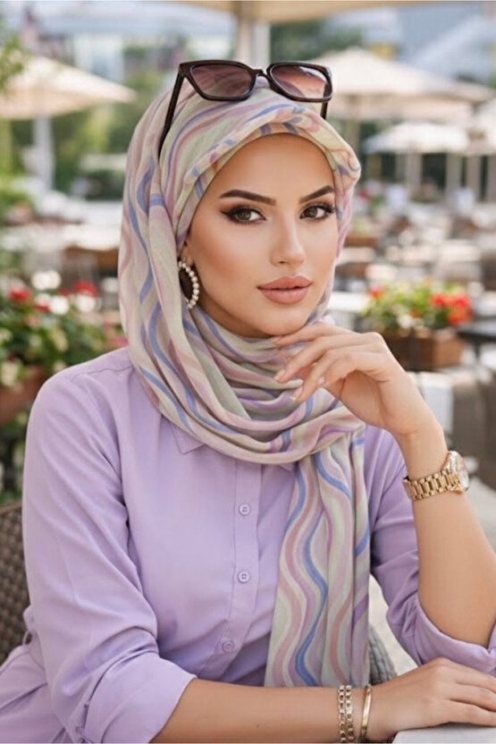 Soft Renkler Geometrik Desen Kepli Bandana Şapka Şal