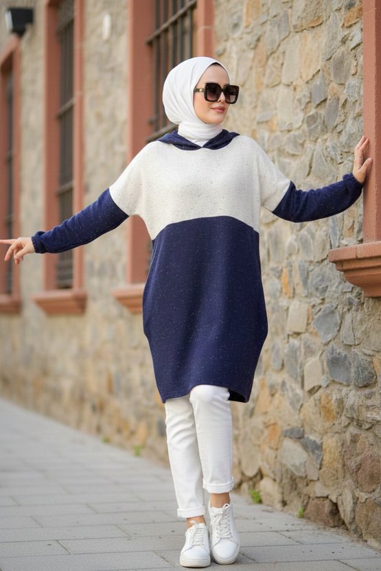 Lacivert Beyaz Spor Sweat - 10200