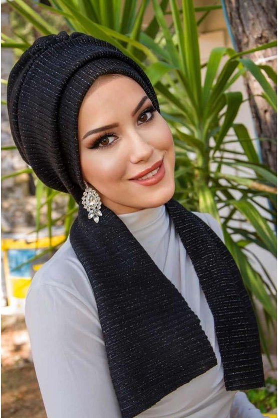 Siyah Fitilli Atkılı Bone