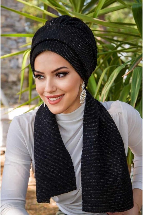 Siyah Fitilli Atkılı Bone