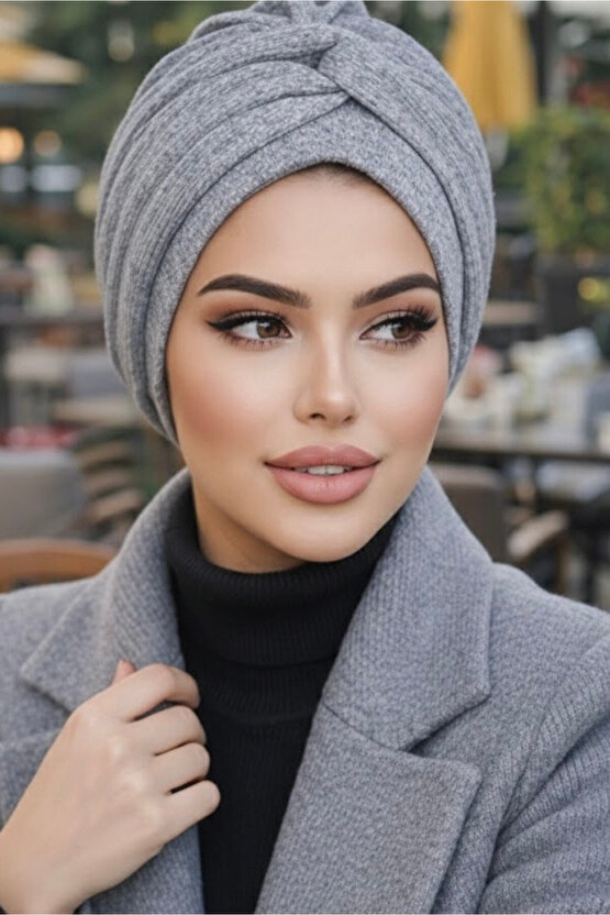 Gri Melanj Burgu Detaylı Bone