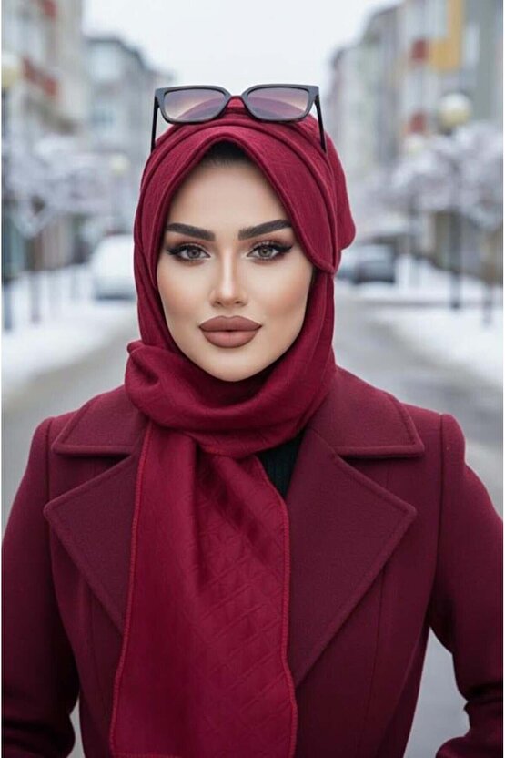Bordo Kapitone Atkılı Tesettür Şapka