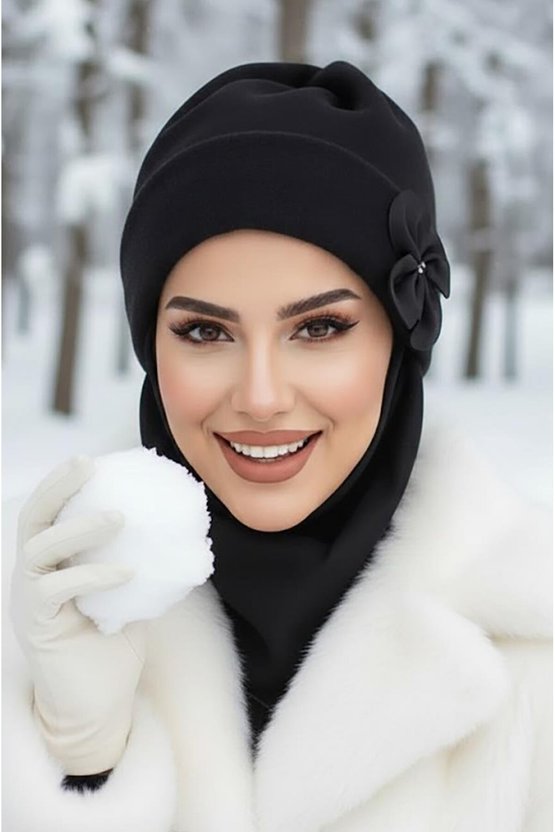 Siyah Çiçek Maskeli Bere
