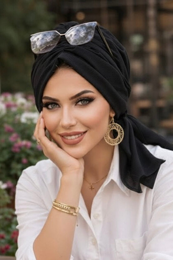 Siyah Tokalı Bone Hazır Tesettür Bone Pratik Bone Büzgülü Bone Şal Altı Bone Eşarp Altı Bone