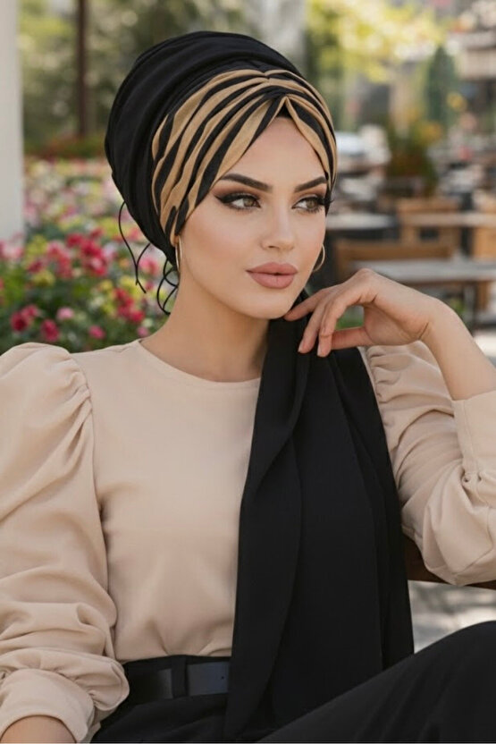 Siyah Hardal Hardal Feminen Desenli Hazır Şal