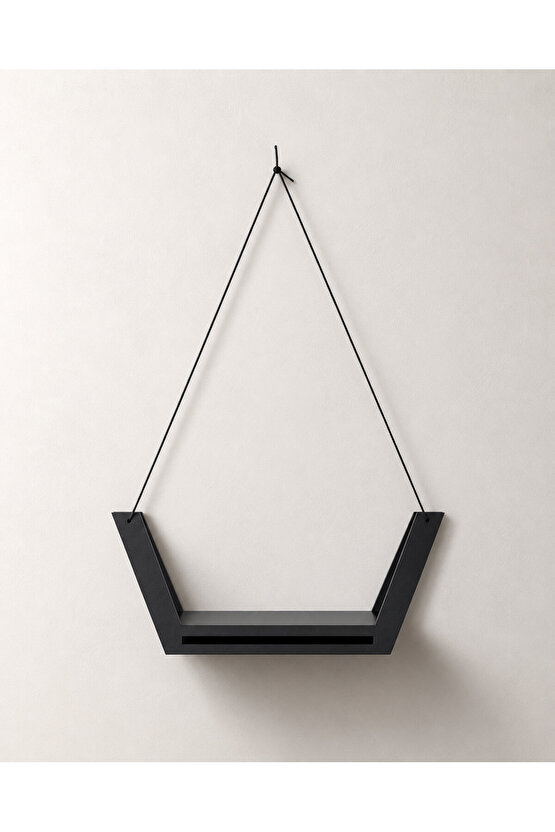 2’li Askılı Dekoratif Duvar Rafı 27x20x15 cm | Modern İpli Duvar Rafı | Beyaz & Siyah Renk Seçeneği