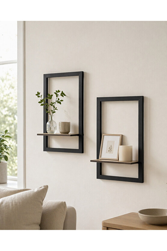 2’li Modern Dekoratif Duvar Rafı Seti – Sök Tak Ahşap Çerçeve Raf – 20x30  26x35 cm – Kolay Montaj