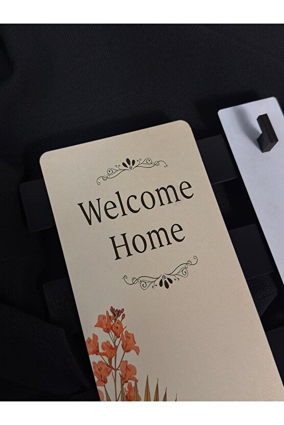 Ahşap Çiçek Desenli Welcome Home Yazılı Kapı Girişi Anahtarlık Askılığı Anahtarlık Tutucu 9 Kanca