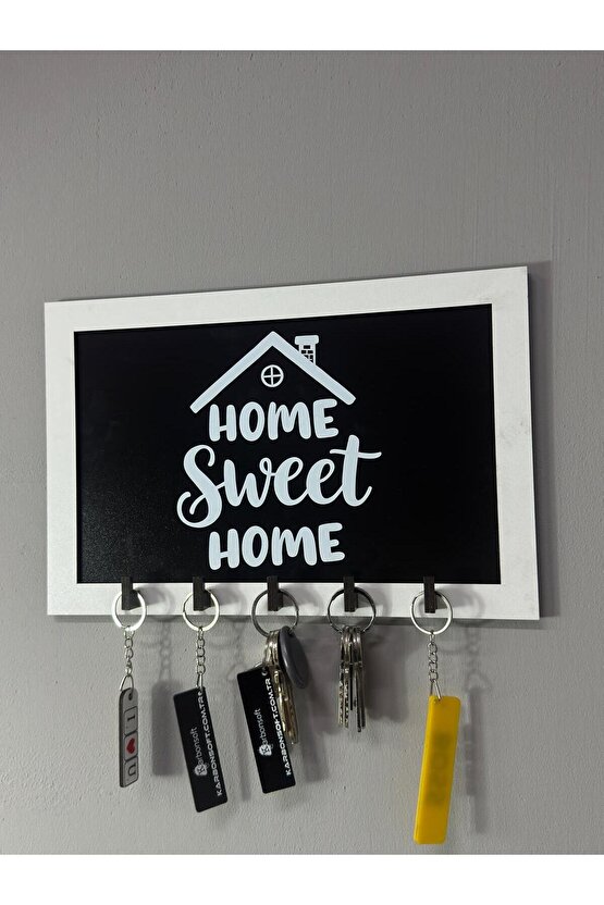 Home Sweet Home Yazılı Ahşap Anahtarlık Askısı Kapı Kenarı İçin Şık, Modern ve Estetik Duvar Dekoru