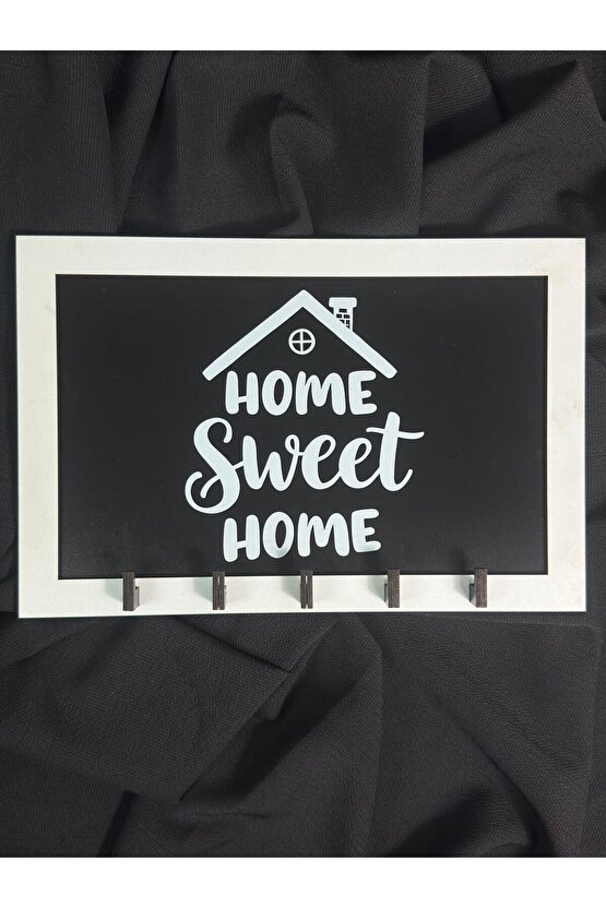 Home Sweet Home Yazılı Ahşap Anahtarlık Askısı Kapı Kenarı İçin Şık, Modern ve Estetik Duvar Dekoru