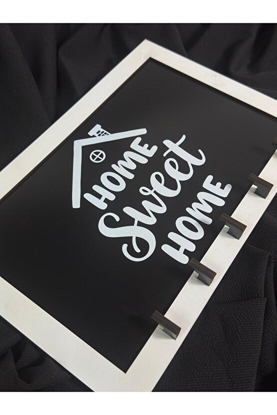Home Sweet Home Yazılı Ahşap Anahtarlık Askısı Kapı Kenarı İçin Şık, Modern ve Estetik Duvar Dekoru