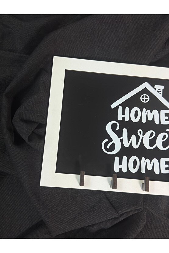 Home Sweet Home Yazılı Ahşap Anahtarlık Askısı Kapı Kenarı İçin Şık, Modern ve Estetik Duvar Dekoru