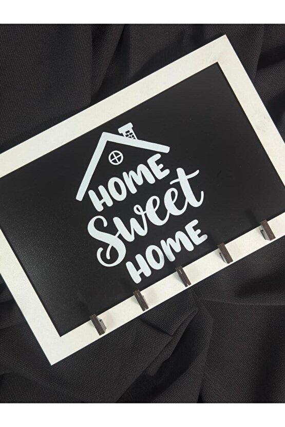 Home Sweet Home Yazılı Ahşap Anahtarlık Askısı Kapı Kenarı İçin Şık, Modern ve Estetik Duvar Dekoru