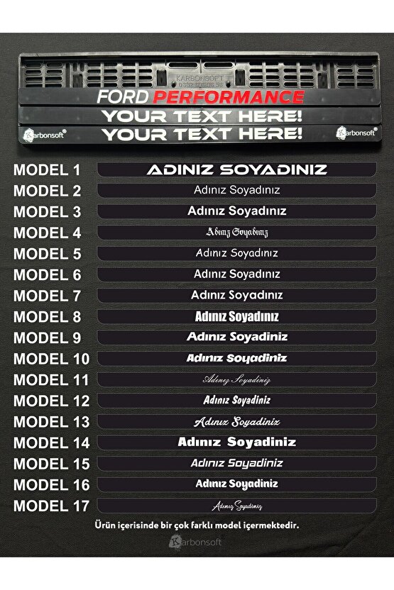 Kişiye Özel Isimli 2 Adet Araç Logo Kabartmalı Siyah Oto Plakalık