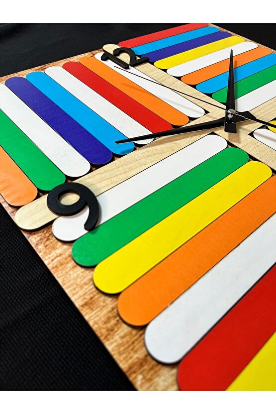 Montessori Ahşap Çubuklu Eğitici Duvar Saati – Sessiz Mekanizmalı