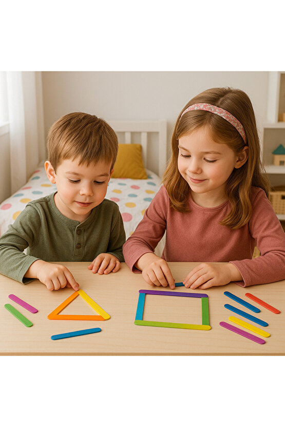 Stick Puzzle Eğitici Ahşap Çubuk Seti – 12 Parça Renkli Şekil Oyunu