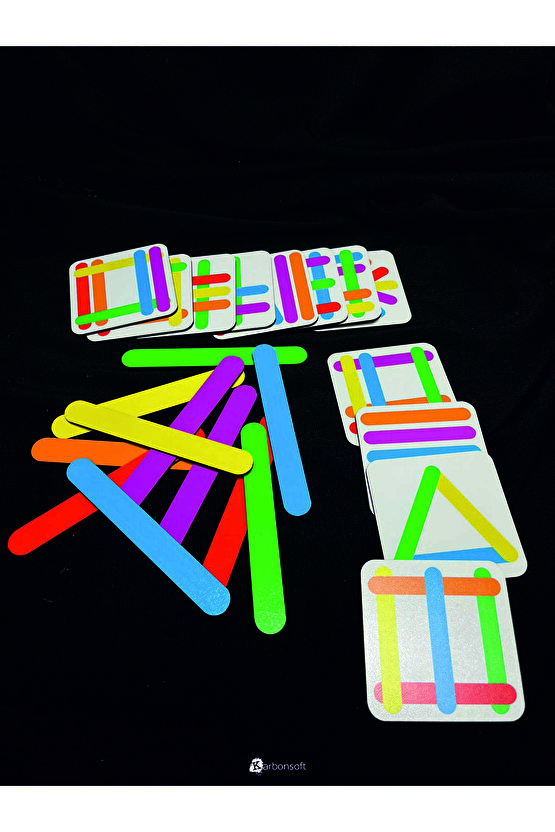 Stick Puzzle Eğitici Ahşap Çubuk Seti – 12 Parça Renkli Şekil Oyunu